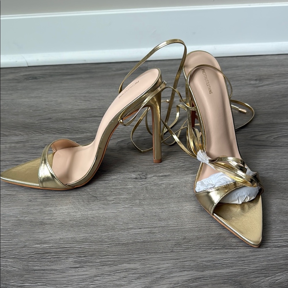 PrettyLittleThing Gold Stiletto Slingback Heels - Picture 2 of 4